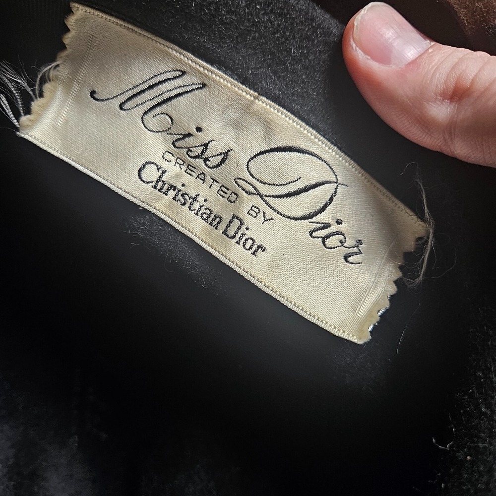 Vintage 50s 60s Christian Dior Miss Dior Cloche Hat Felt Velvet Brown Black - Picture 3 of 8